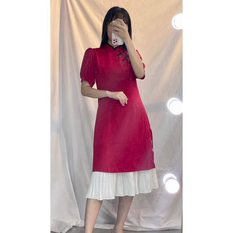 Midi Dress Merah Maroon Cheongsam