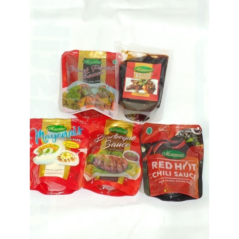 

Mazzoni Saus 250gr Redhot/Barbeque/Blackpapper/Teriyaki/Mayonaise