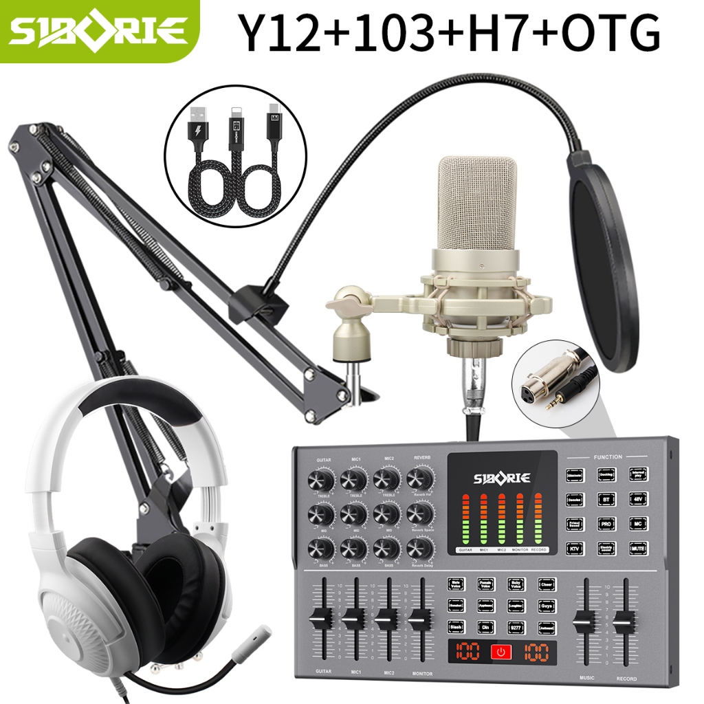 SiborieFree OTGY12 soundcard +103 mic + H7 headphone + OTG-IPhone/Type C Kabel Konversi for