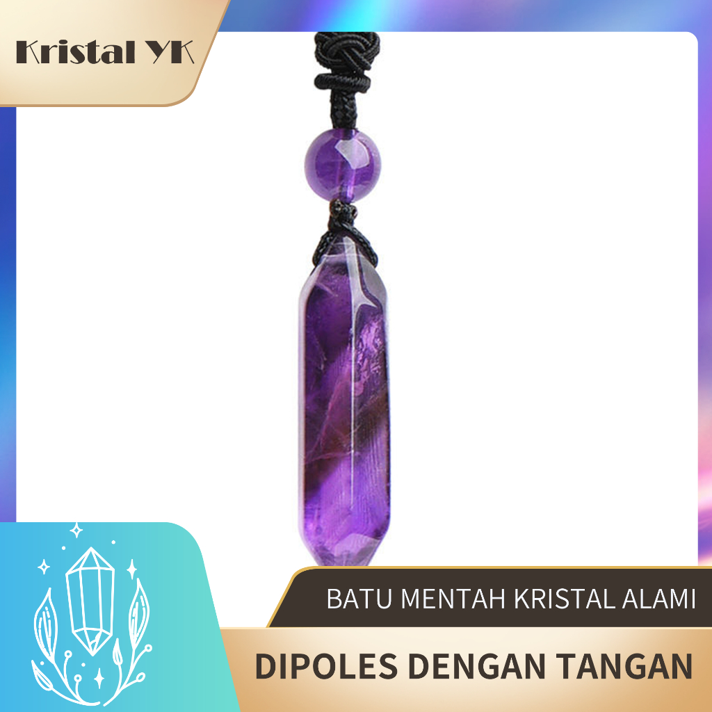 Liontin Prisma Heksagonal Amethyst Alami Pria dan Wanita Pasangan Zijingling Pendulum Batu Kasar Lio