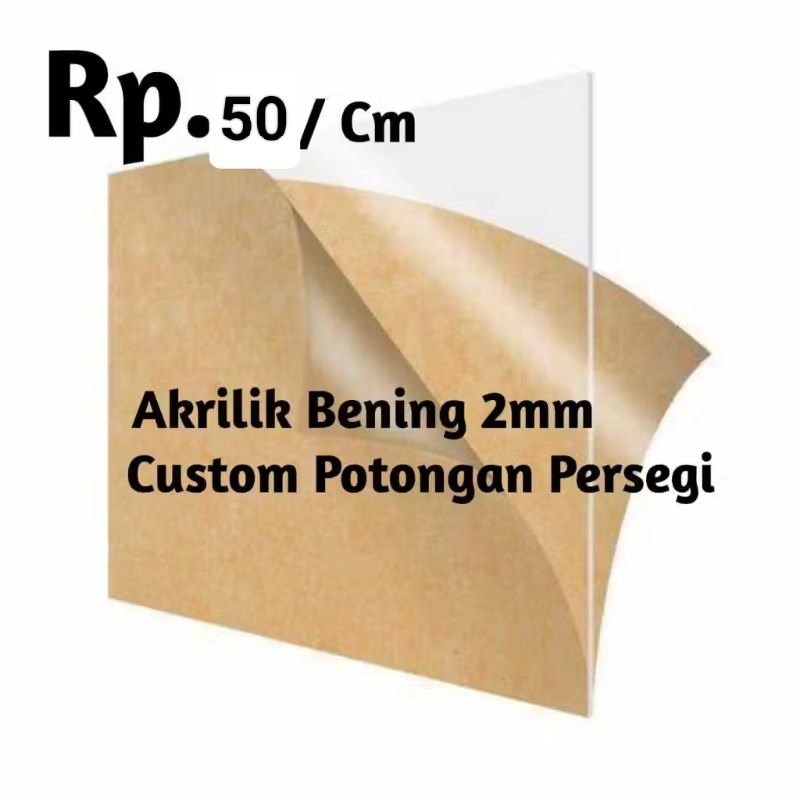 

Akrilik lembaran bening 2mm Custom Potongan Persegi mika aklirik custom size harga 50rp/CM