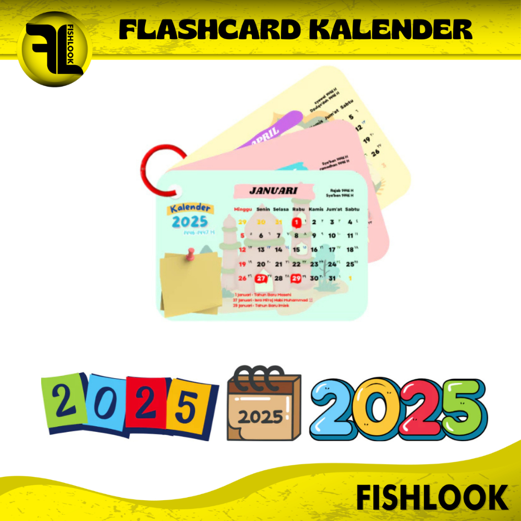 

Flashcard Kalender 2025 12 Lembar + Bonus Ring Premium Quality Gantungan Tas