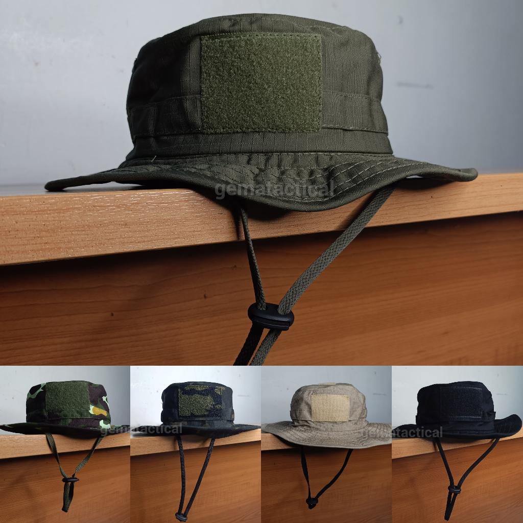 Topi Rimba Perekat Tactical Multicamblack / Topi rimba loreng brimob / Topi Rimba Hijau Rimba Hitam 