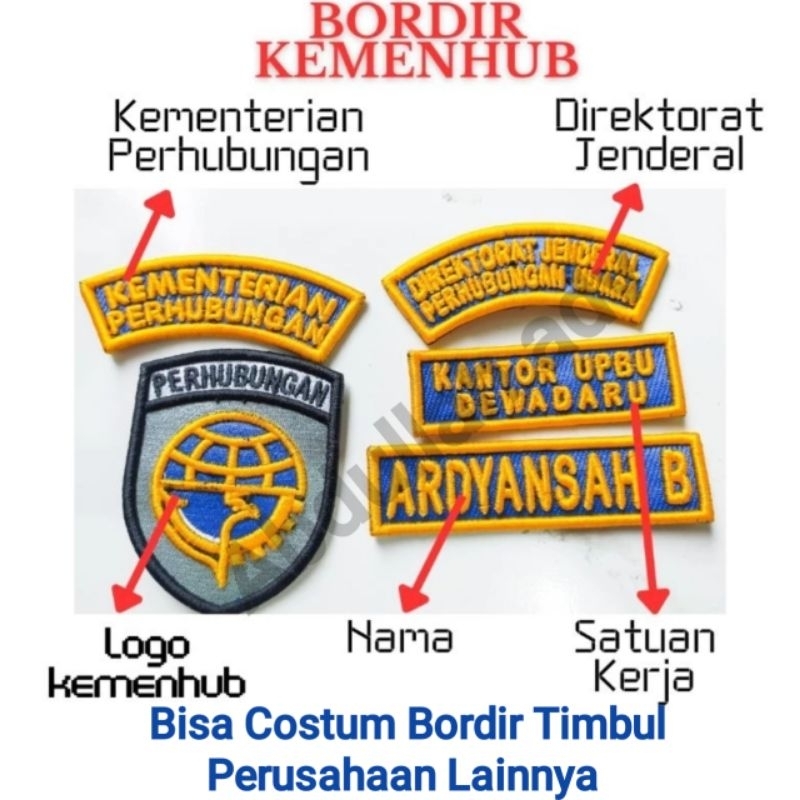 Bordir timbul perhubungan/ logo perhubungan / bordir kemenhub / costum bordir