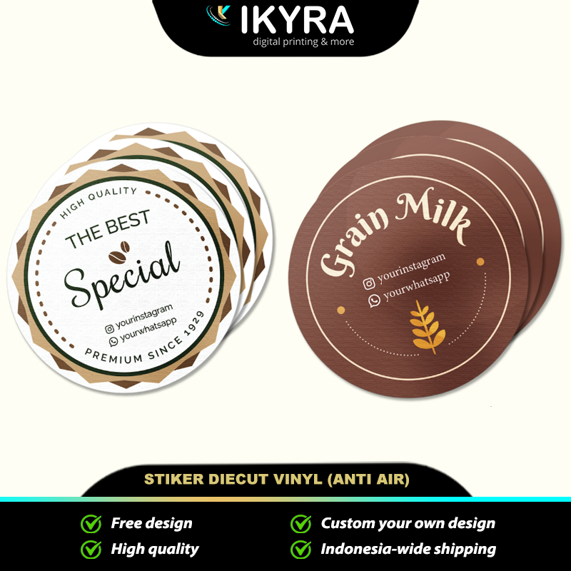 

Cetak Stiker Bulat Custom Die Cut Anti Air Logo Brand Makanan Label Custom Nama Olshop | Print Sticker Vinyl Transparan Botol Minuman Label