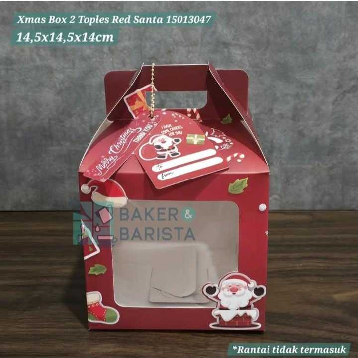 

Xmas Box 2 toples Red Santa 14.5x14.5x14cm christmas kotak toples cookies Candy Cake Hampers Gift natal Box lucu cute