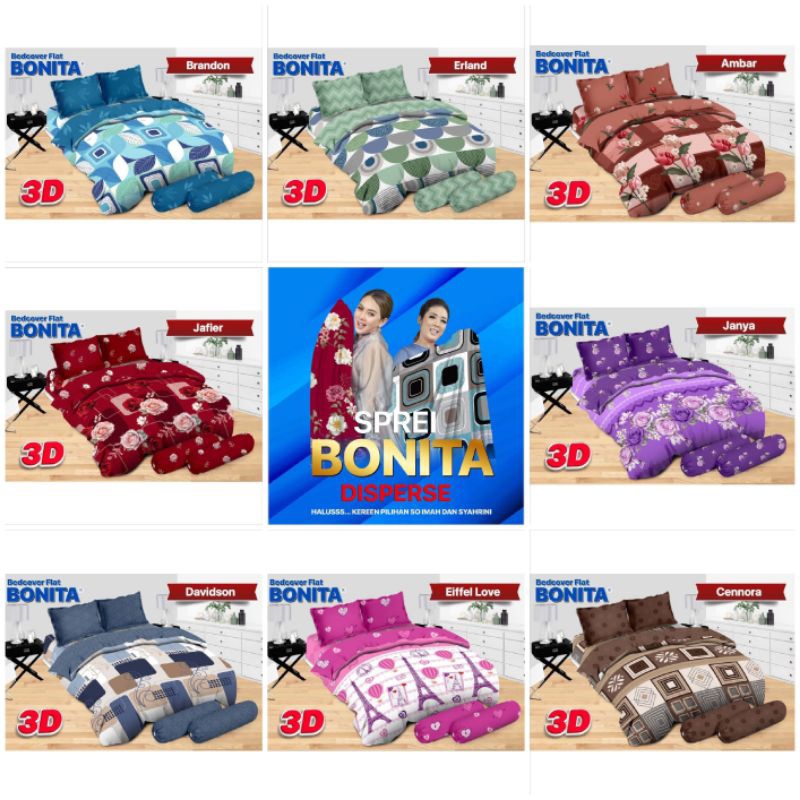 BONITA - Bedcover Bonita Set Queen 160x200 King 180x200 Karet ( Flat ) New Motif Terbaru & Terlaris
