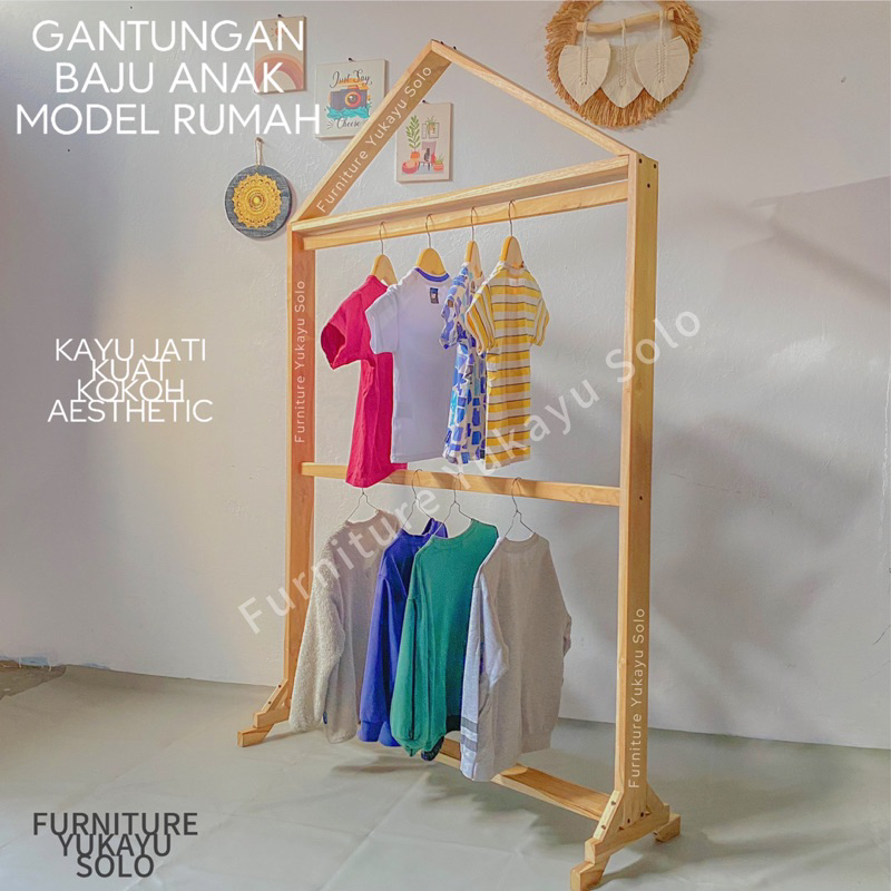 GANTUNGAN RUMAH ANAK || RAK BAJU ANAK KAYU JATI / GANTUNGAN BAJU ANAK / STAND HANGER ANAK / DISPLAY 