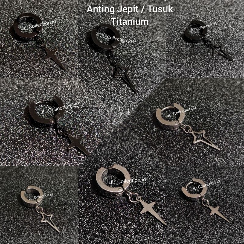 Anting Jepit Tusuk Polaris Titanium Silver Black Fashion Anting Pria Antikarat