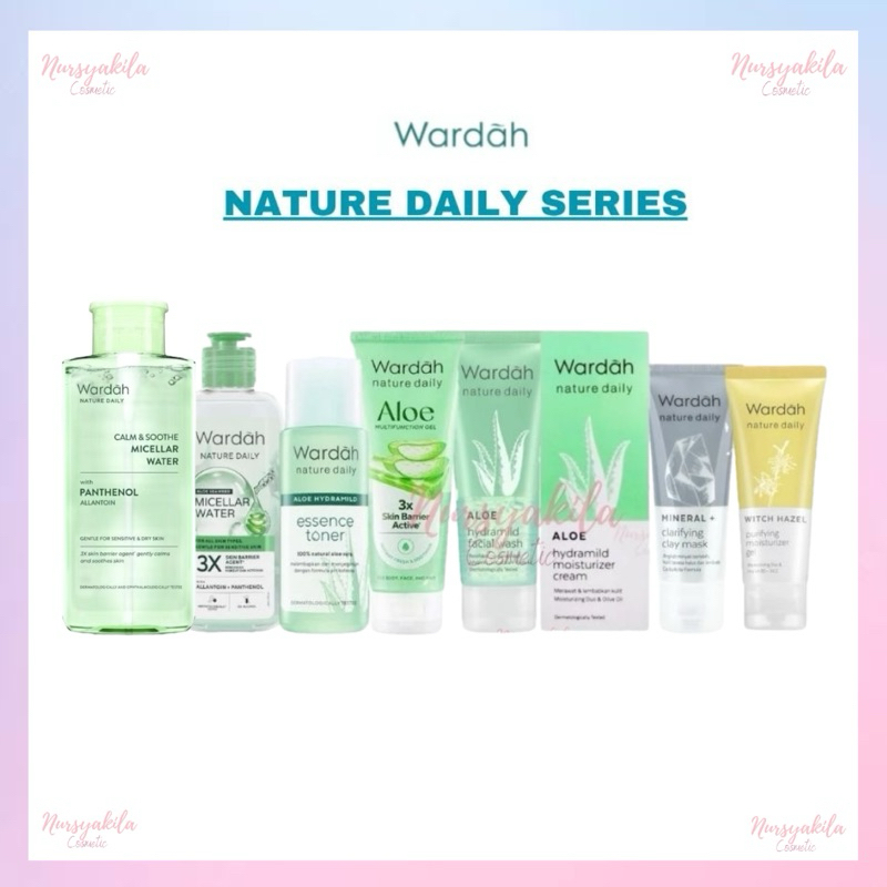 Wardah Nature Daily Series | Aloe Hydramild Facial Wash Moisturizer Cream | Toner Essence | Aloevera