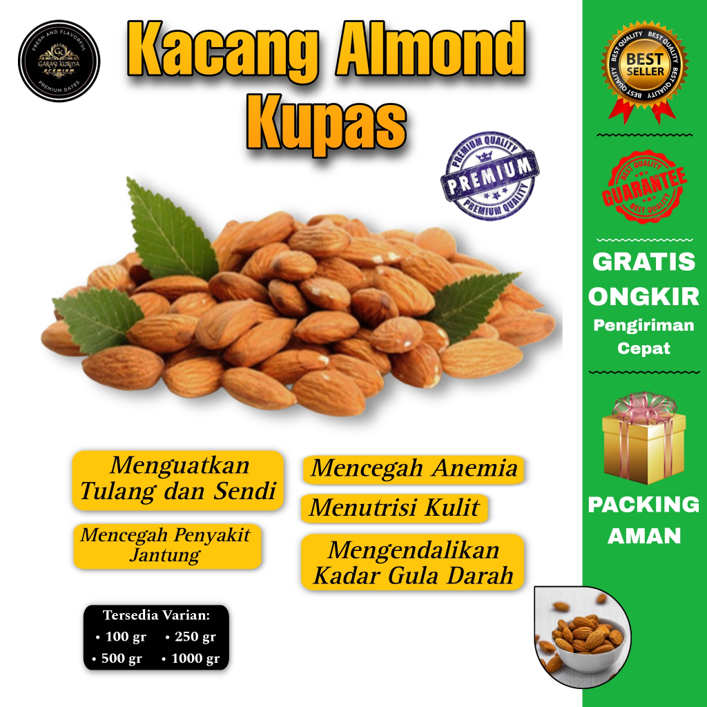 

KACANG ALMOND 1 kg FULL DISKON / Almond Kupas / Almond Cangkang Kulit Rasa Susu / Kacang / Almond