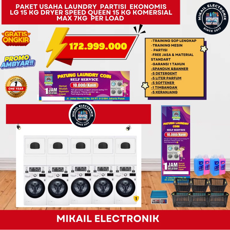 PAKET  LAUNDRY HEMAT KOIN PARTISI MESIN CUCI 15 KG DRYER SPEED QUEEN 15KG BEST SELLER