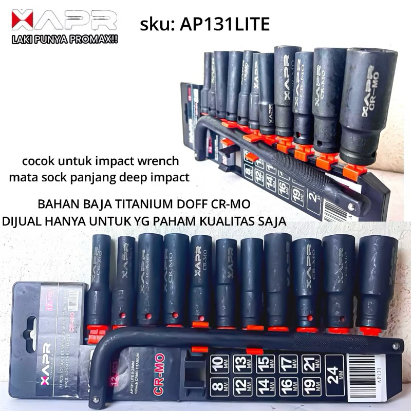 APR AP131Lite Kunci Shock Set 1/2inch 8-24mm bisa untuk Bor Impact Wrench