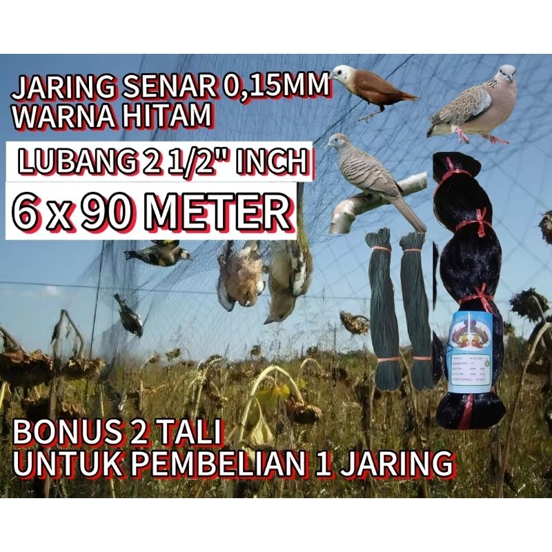 JARING BURUNG,JARING SENAR 0,15MM HITAM,JARING BURUNG EMPRIT,TEKUKUR,PERKUTUT,DLL BONUS 2 TALI