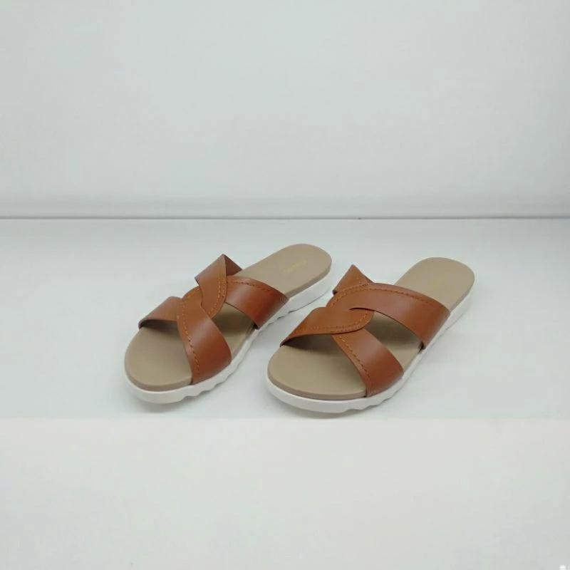 SANDAL BATA Bata Sandal Flat Wanita Freya Original Model Selop Warna Moca-5913709