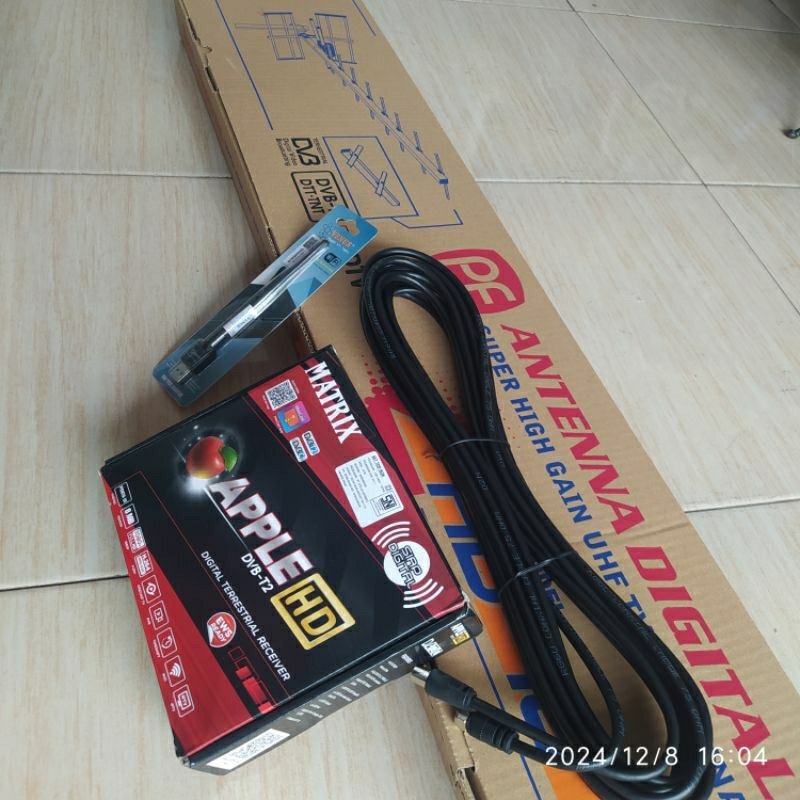 STB MATRIX Apple Merah + WiFi + Antena + kabel Antena 10meter