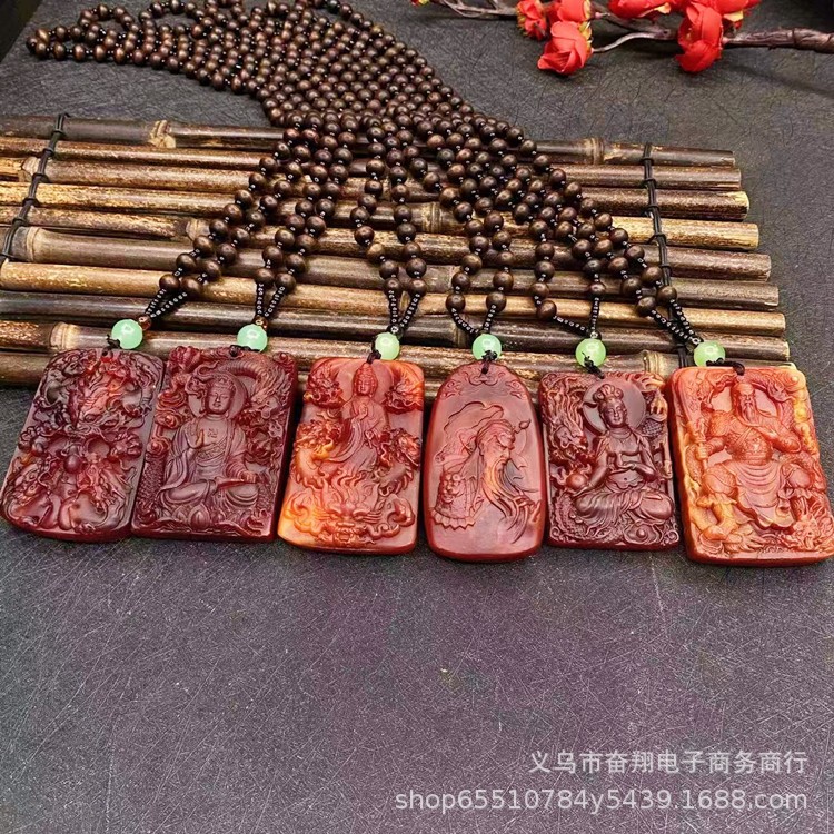 Kalung Batu Merah Ukir / Kuan Yu / Guan Yu / Kwankong / Kalung Kwan Kong Red / Kalung Naga Ukir Dewa