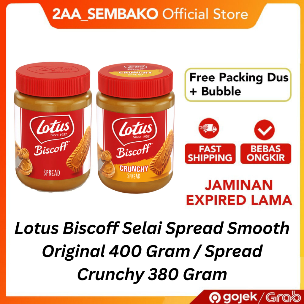 

Lotus Biscoff Selai Halus Spread Smooth Original 400 Gram / Selai Kasar Spread Crunchy 380 Gram