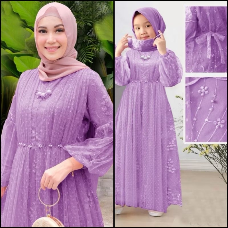 (NEW) JUNA DRESS - BAJU MAXY MAXI DRESS GAMIS BUSUI BRUKAT BROKAT MUTIARA LAPIS FURING PURING IBU AN