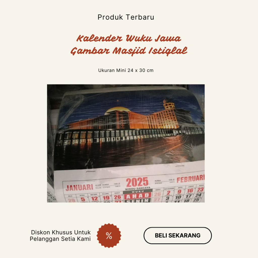 Kalender Dinding 2025 Terbaru Wuku Jawa Gambar Masjid Istiqlal Ukuran Mini 24 x 30 Cm - Hiasan Dindi