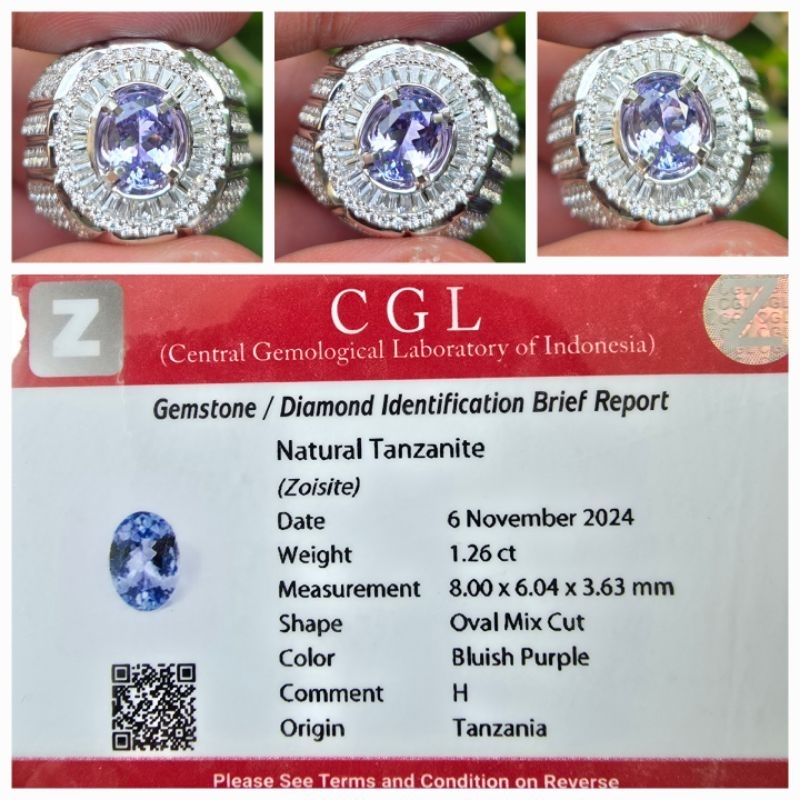 Natural Blue Purple Tanzanite Memo 1.26 crt