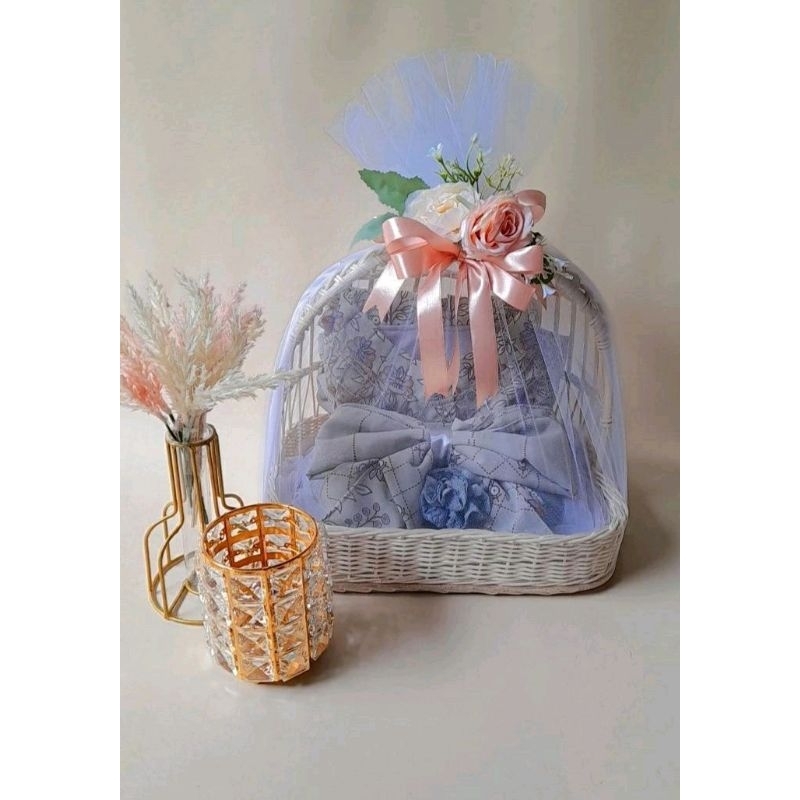 HEMAT DAPET 3PCS Keranjang Parcel Rotan Anyaman Motif Kotak Baki Seserahan Lamaran Pernikahan Kranja