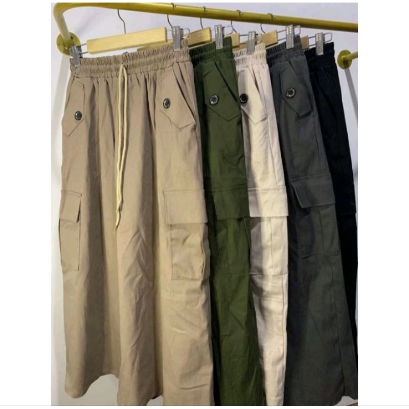 Rok cargo wanita terbaru kekinian//rok fashion model A-Line bahan Katun Combat