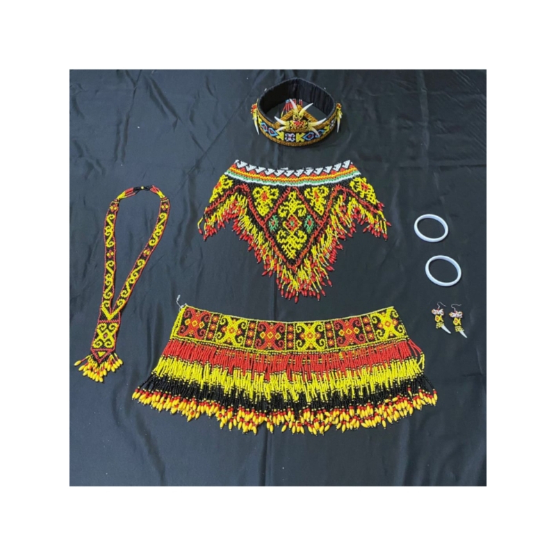 SET AKSESORIES TARI DAYAK ANAK USIA 7-11 TH - AKSESORIES TERATAI MANIK DAYAK - AKSESORIES TARI DAYAK