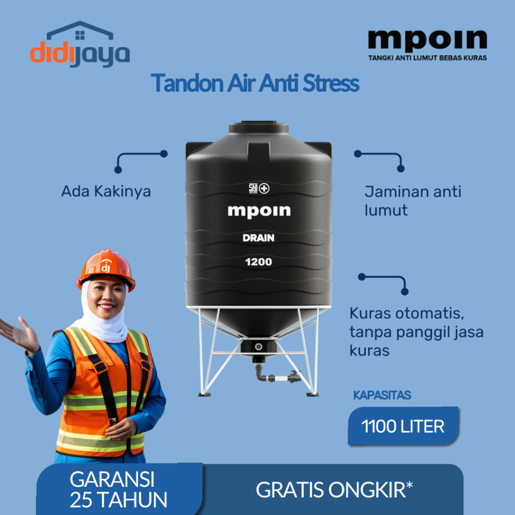 Toren Tandon Air MPOIN Drain 1200 Anti Bakteri | Tandon Air Anti Lumut Garansi 25 Tahun