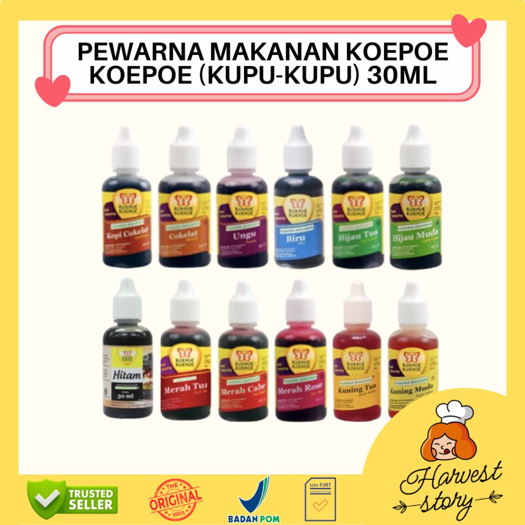 

KOEPOE PEWARNA MAKANAN KOEPOE KUPU FOODGRADE FOOD COLORING BAKING 30ML / PEWARNA KUPU-KUPU 30ML