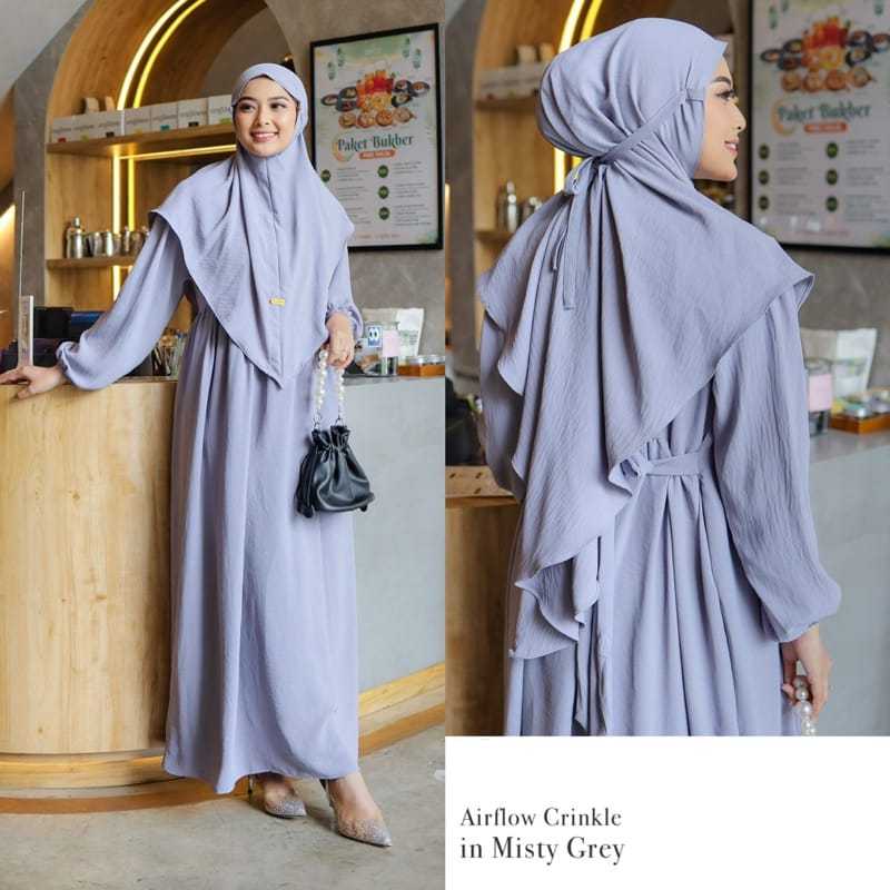 Gamis Madina Set Syar'i Kerudung/Gamis Set Khimar Syar'i Jumbo/Gamis Busui/Gamis Terbaru Cringkle Ai