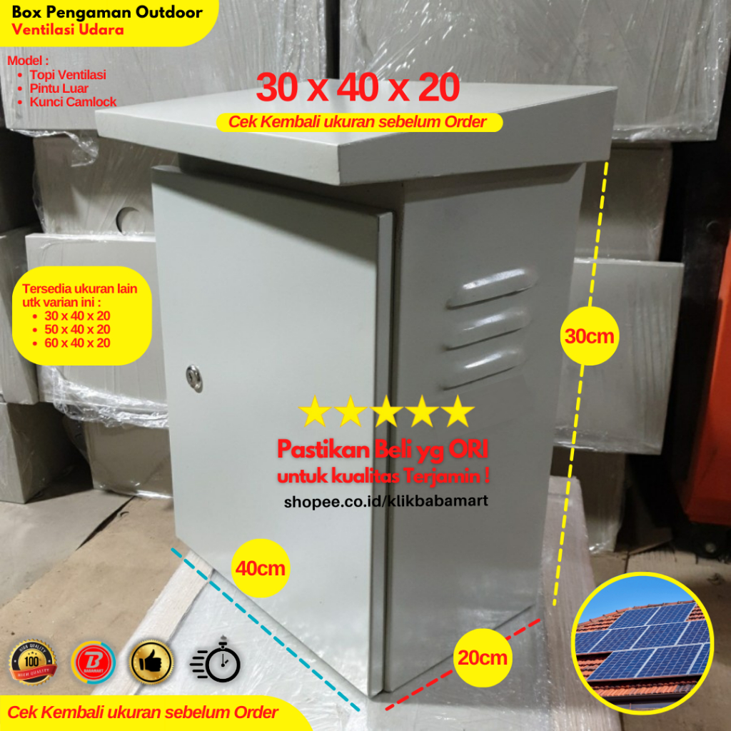 SOLAR CELL PANEL SURYA BOX BESI PENGAMAN PERANGKAT OUTDOOR 30x40x20