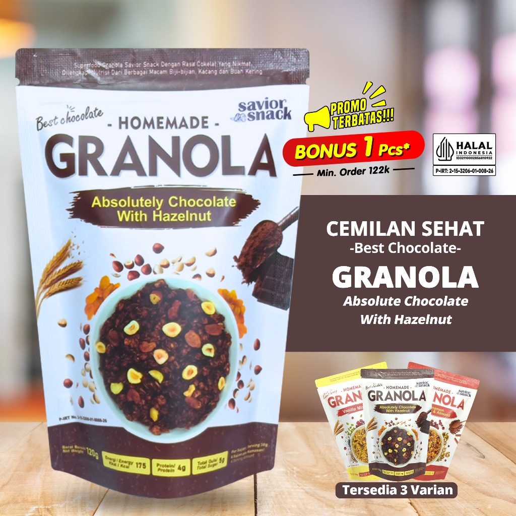 

Granola Crunchy Absolutely Chocolate With Hazelnut Topping Oatmeal Cemilan Untuk Diet | Savior Snack