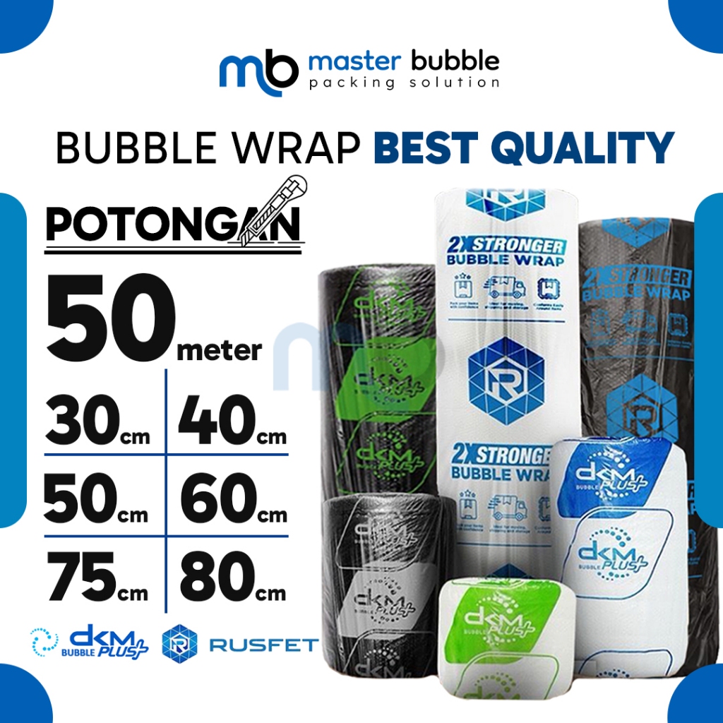 

Plastik Bubble Wrap DKM+ Potongan Warna Putih Bening / Hitam 30cm 40cm 50cm 60cm 75cm 80cm x 50meter
