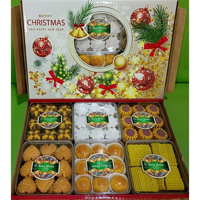 

Paket Kue Kering Natal [1 Box - 6 Toples] / Hampers Kue Merry Christmas Nona Manis