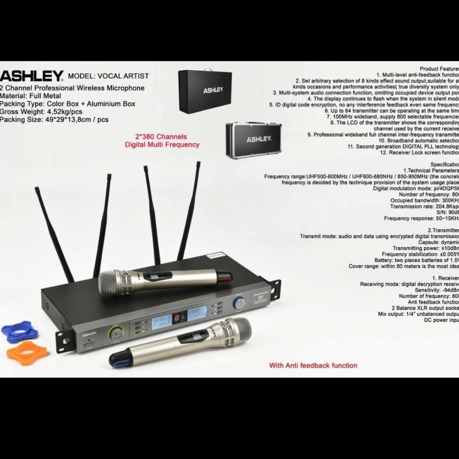 Mikrofon Mic Wireless Ashley Vocal Artist Isi 2 versi terbaru – ANTI FEEDBACK