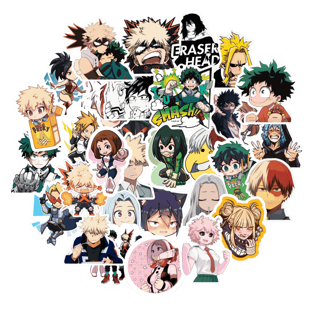 

My Hero Academia (MHA) Sticker Packs 30+ Pcs Anti Air Bahan Vinyl | Stiker Handphone / Ipad | Stiker Helm | Stiker Buku | Stiker Laptop
