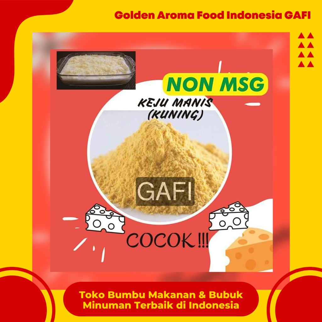 

GAFI Food Bumbu Tabur Rasa Keju Manis Kuning NON MSG 1 Kg Lezat Halal, Yellow Sweet Cheese Flavor NON MSG Seasoning Powder 1Kg