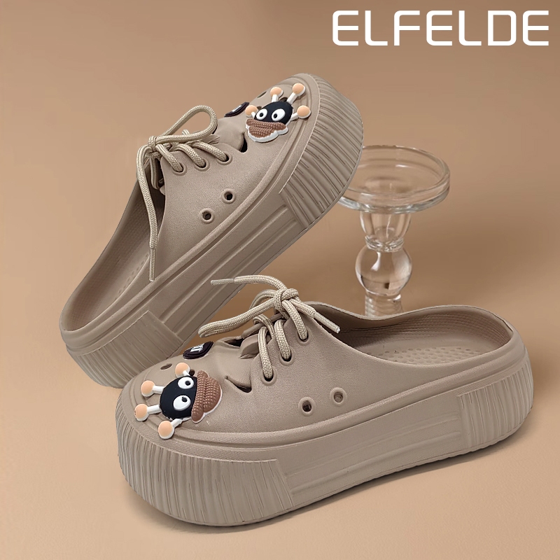 ELFELDE Sandal Wanita Kekinian Tinggi Empuk Sandal Fuji Wanita Wedges Korea Sandal Jelly Wanita Lace
