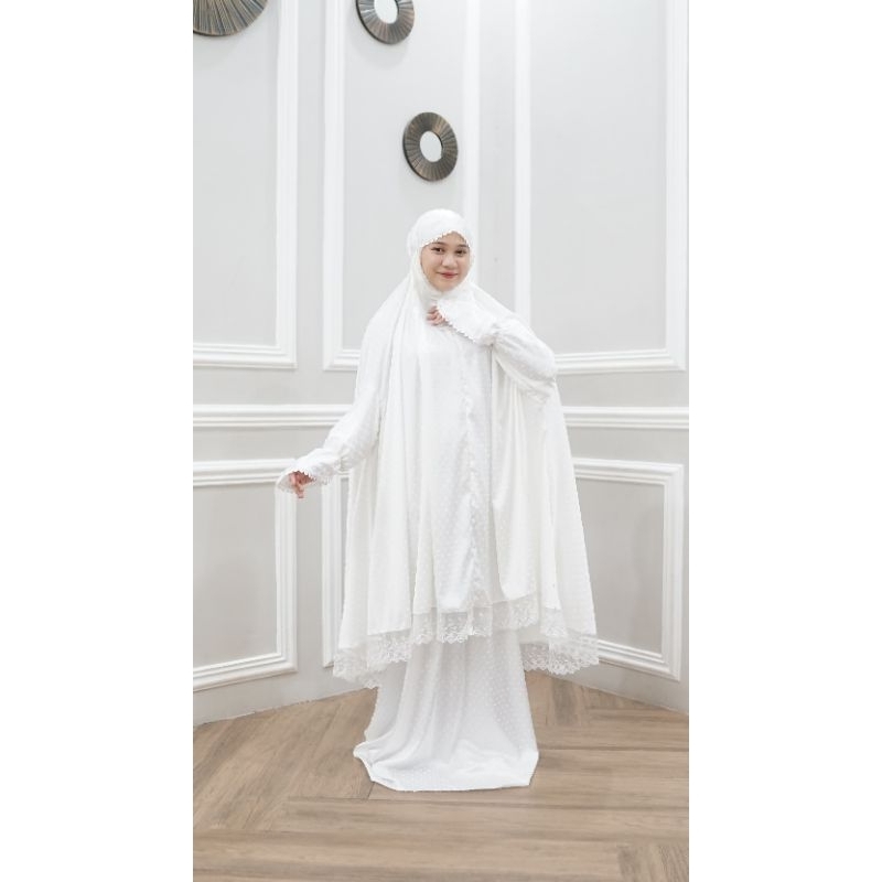 MUKENA UMROH HAJI HITAM PUTIH ARMANY SILK/ MUKENA MEWAH POLOS