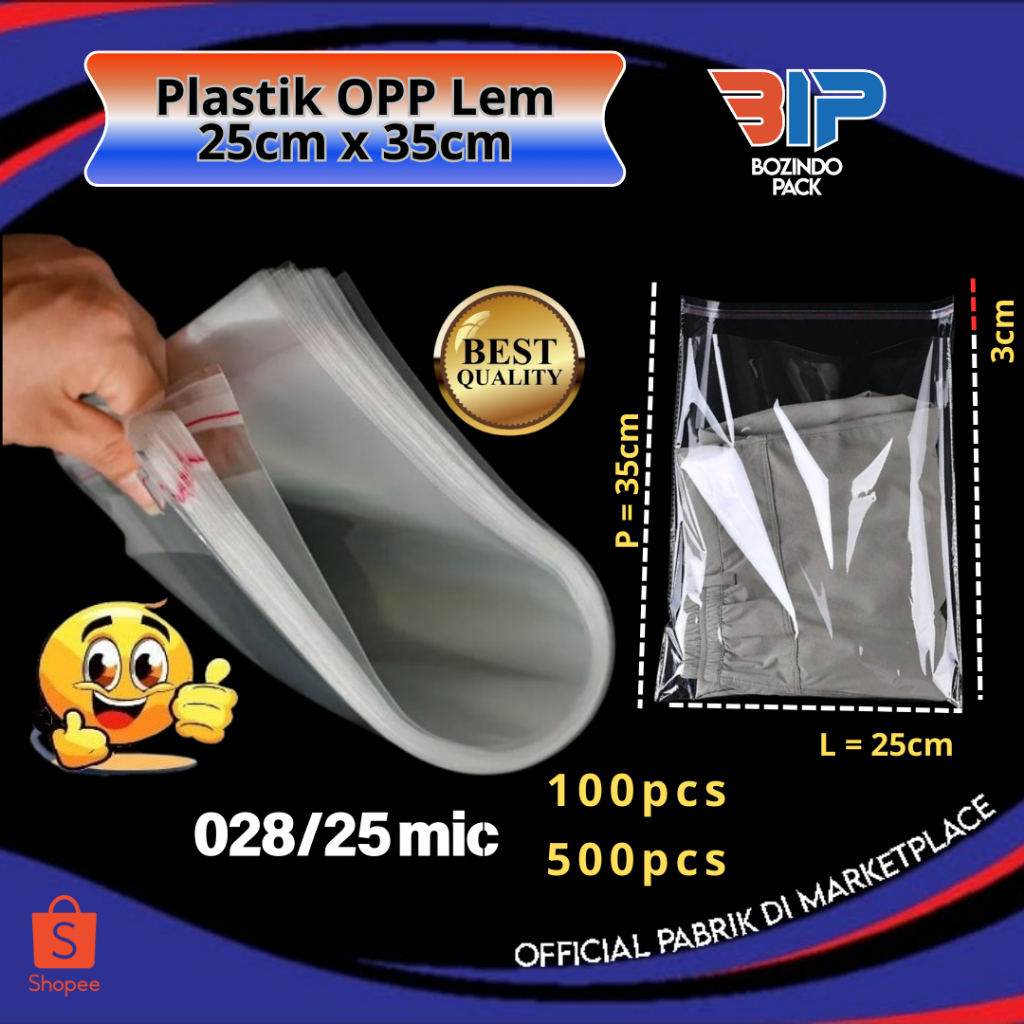 Plastik OPP 25 x 35 028/25 mic isi 100 500 Kantong Plastik Opp Tipis Lem Bening Transparan