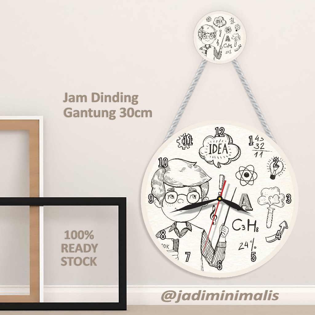 JAM DINDING 30CM GANTUNG KAYU HIASAN DINDING KELAS EDUKATIF RUMUS MATEMATIKA WALL DECOR AESTHETIC