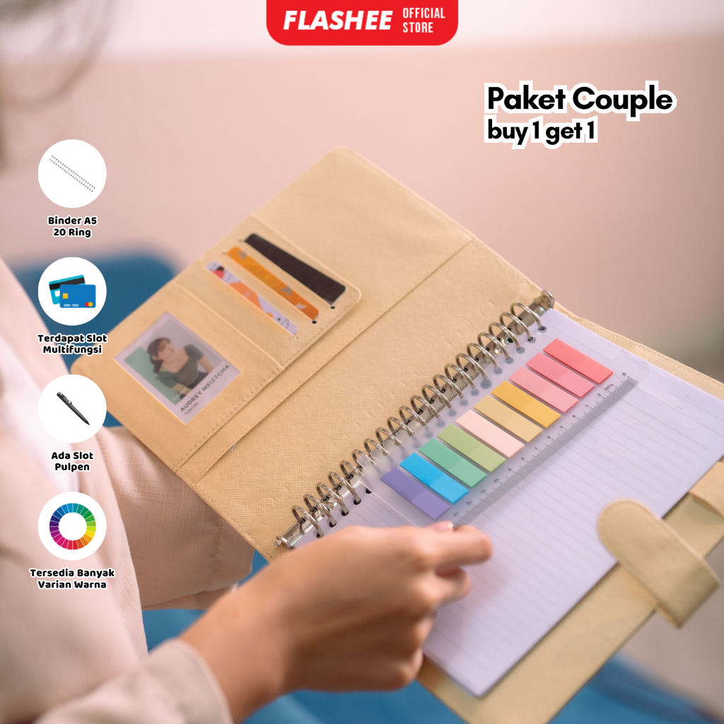 

[2Pcs] Flashee Binder Polos Eksklusif A5 20 Ring Binder Kampus Organizer Terlaris Binder Sekolah