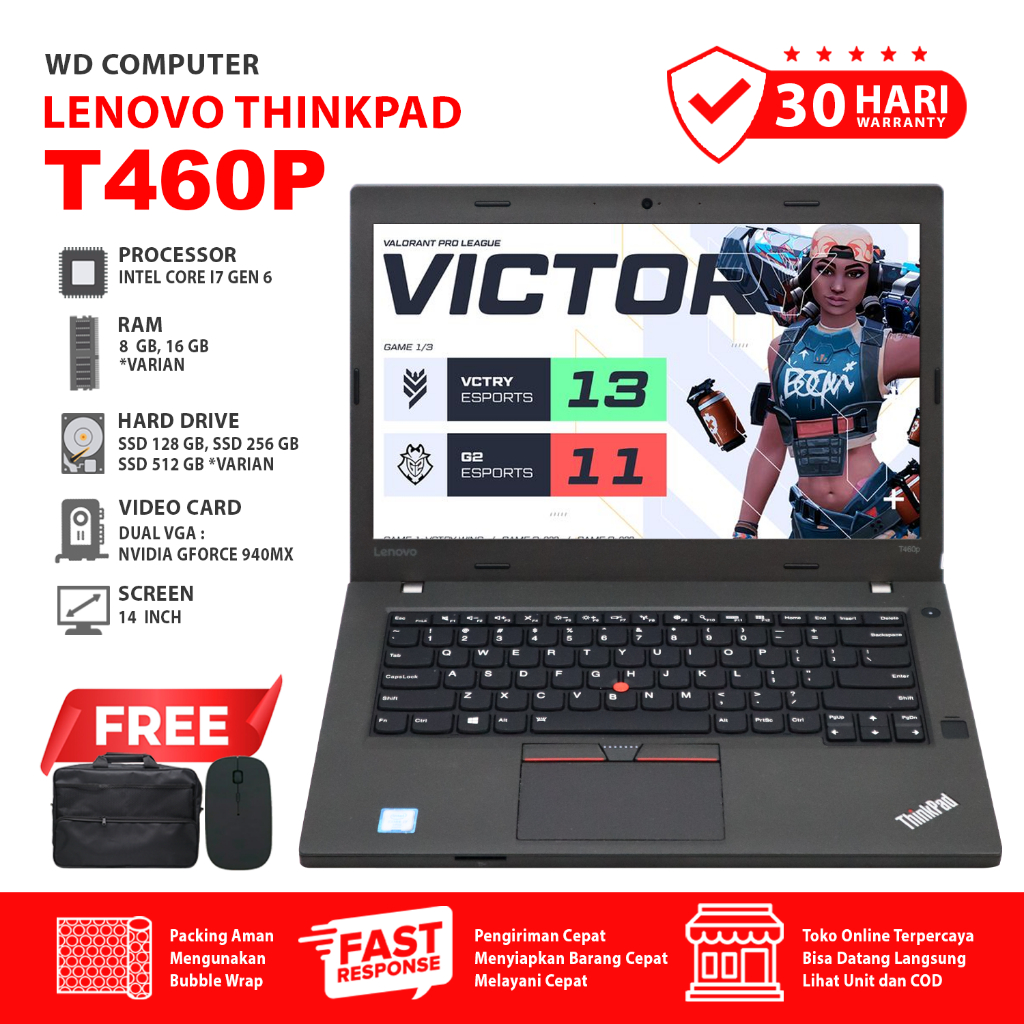 Lenovo Thinkpad T460P I7 Gen 6 I Ram 16 Gb Ssd 1 TB I Dual VGA NVIDIA I Windows 10 I Mouse Dan Tas