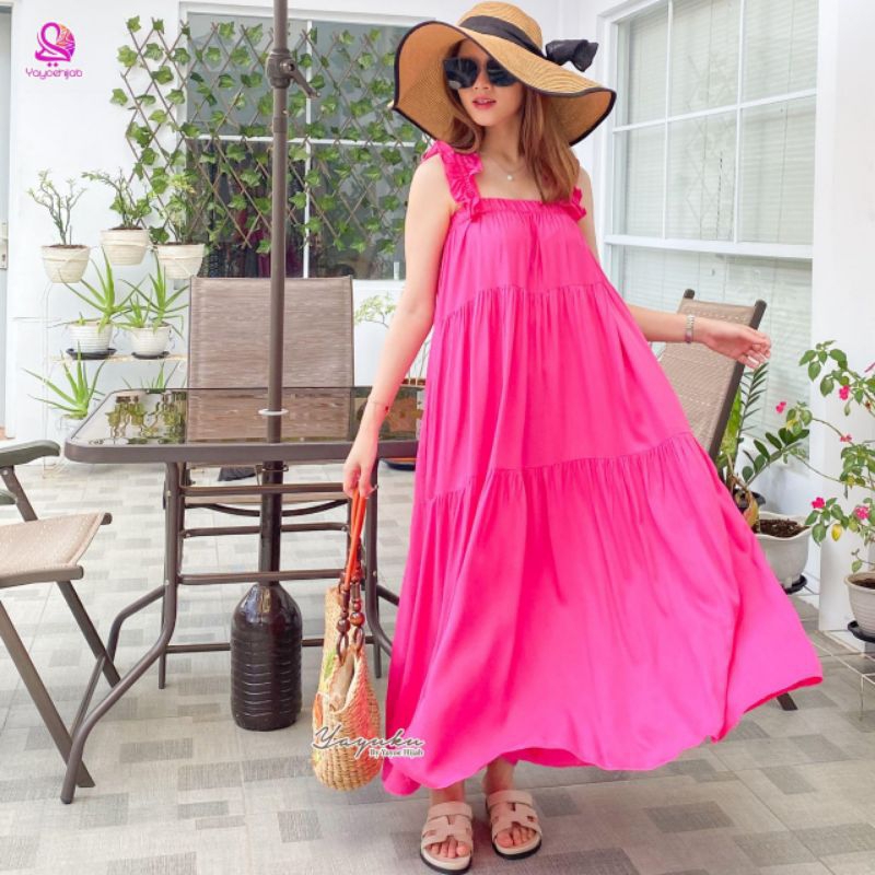 dress MIDI polos tanpa lengan Naomi Dress rayon twill || Korea dress pantai