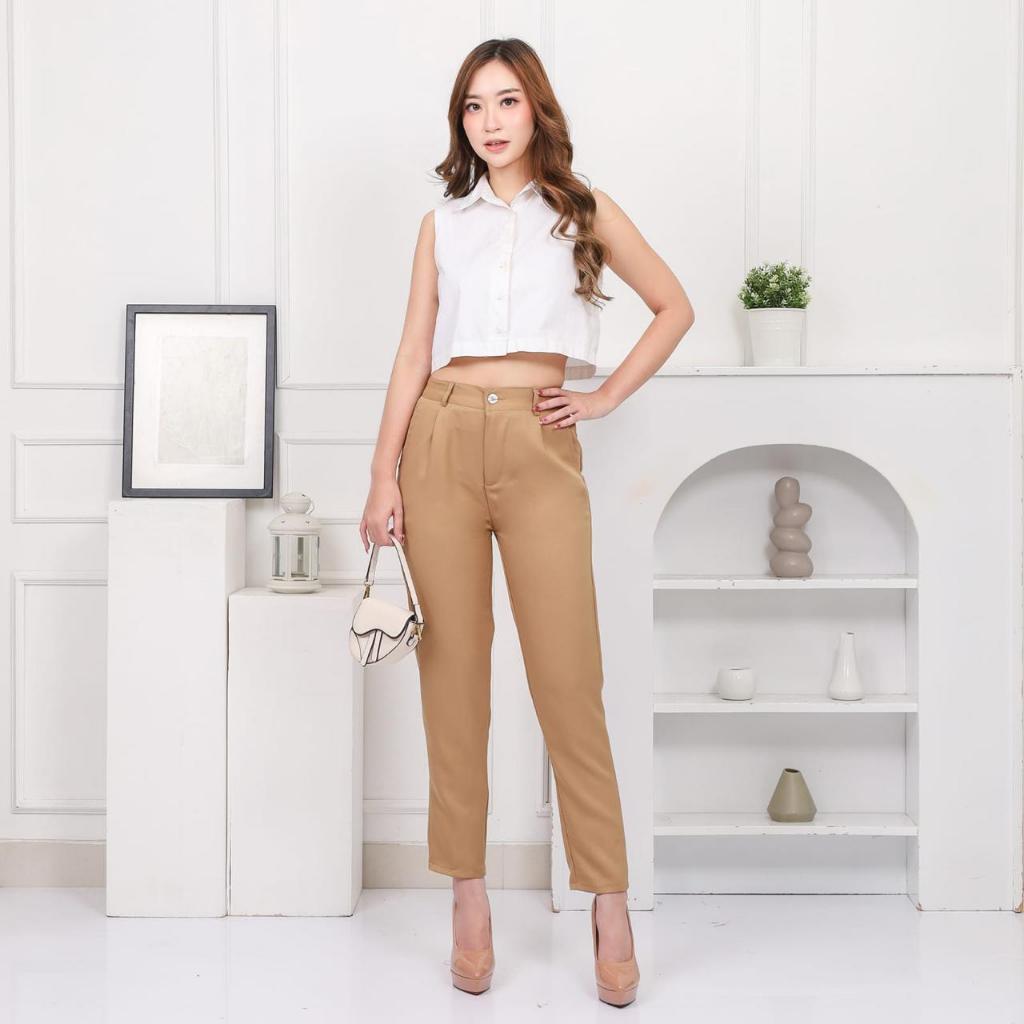 Celana Kerja Kantor Trouser Wanita Model Slimfit Bahan Semi Wool