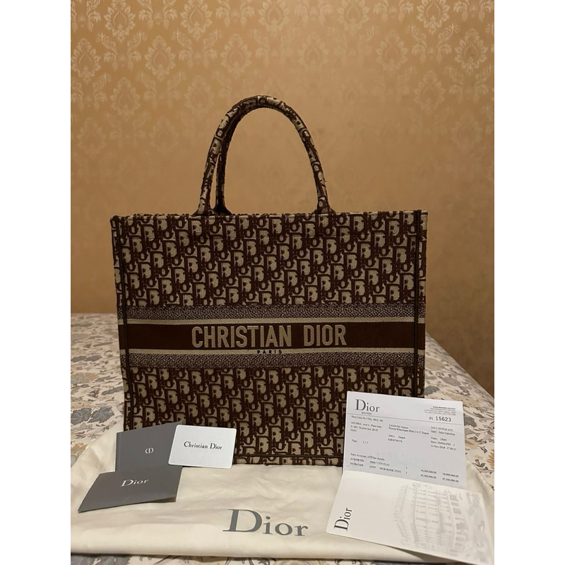 Christian Dior Oblique Book Tote Burgundy Multicolor-Preloved
