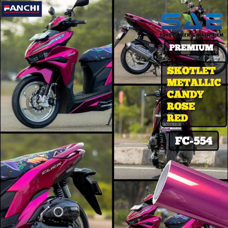 Sticker Skotlet Rose Red Metalik Candy Glossy Premium Fanchi Original Stiker Motor Merah Muda Pink