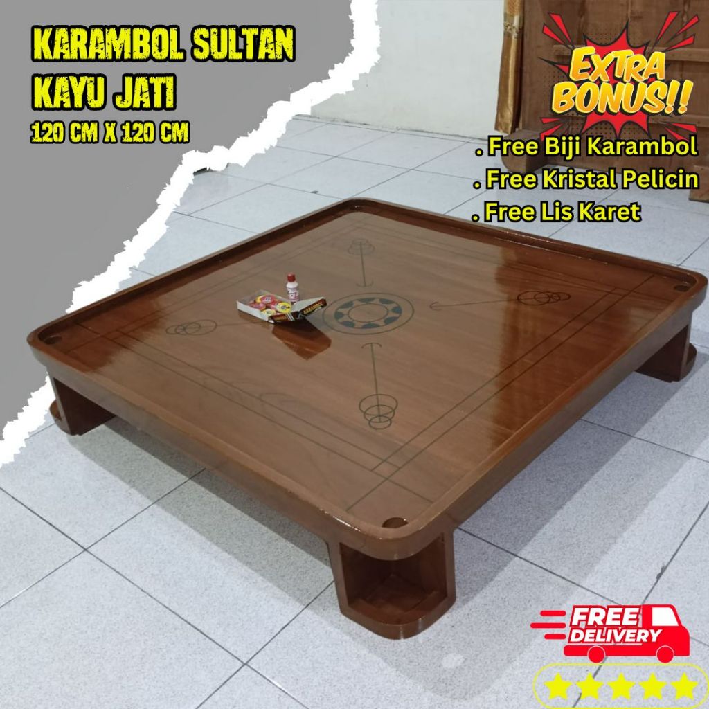 Papan Meja Karambol Kayu Jati Premium Lengkap 1 Set Komplit Ukuran Besar 120x120 - JT120.1