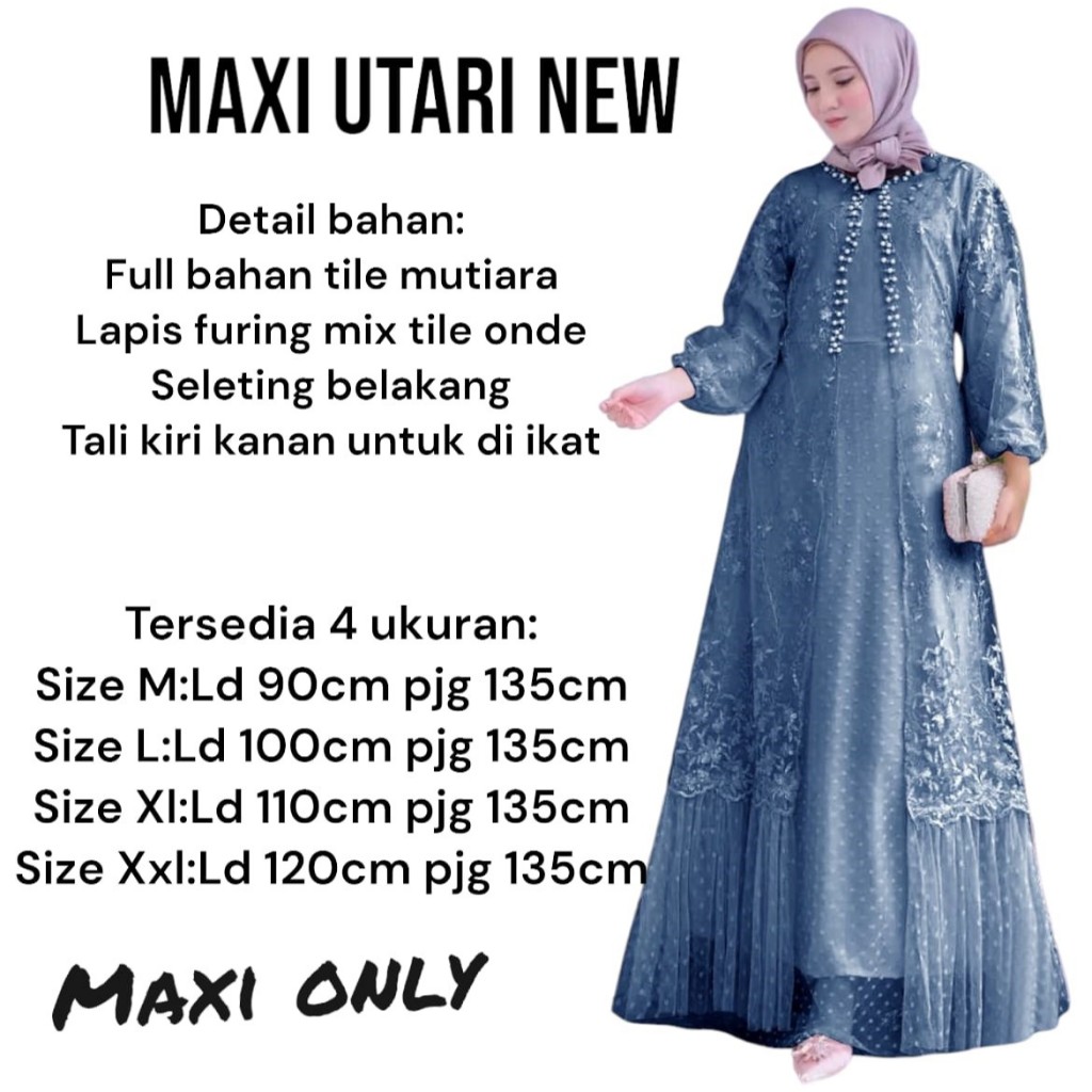Dyllon Fashion - Maxi Utari - Size M-L-XL-XXL - Gamis Brokat tile Mutiara Mewah - Gaun Dress Muslim 